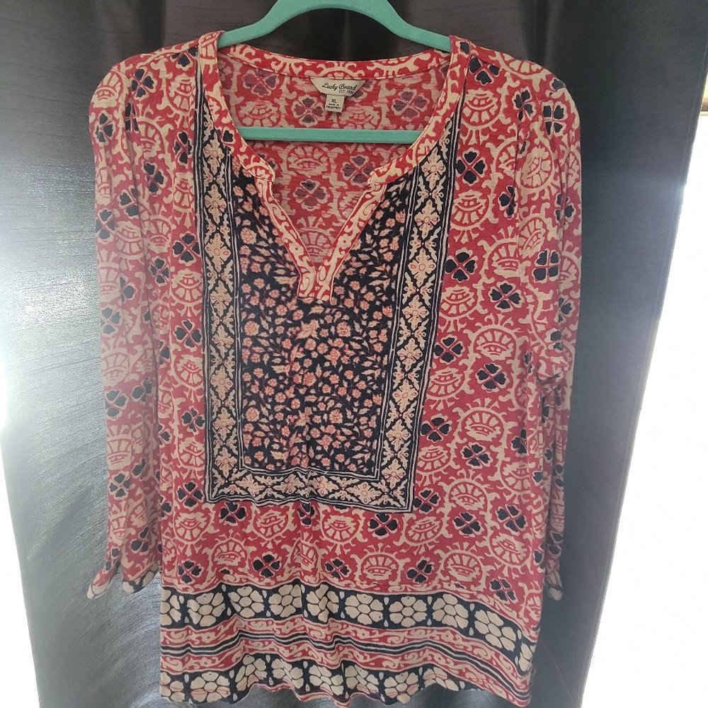 Lucky brand red-white-blue long sleeve shirt